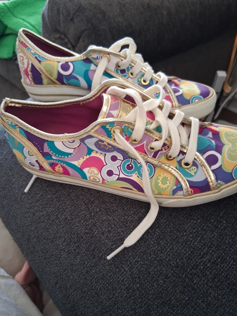 Coach Multicolor Patterned Canvas Sneakers with Gold Trim
